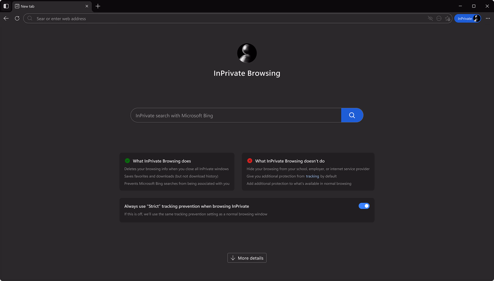 An image of Microsoft Edge InPrivate window open.