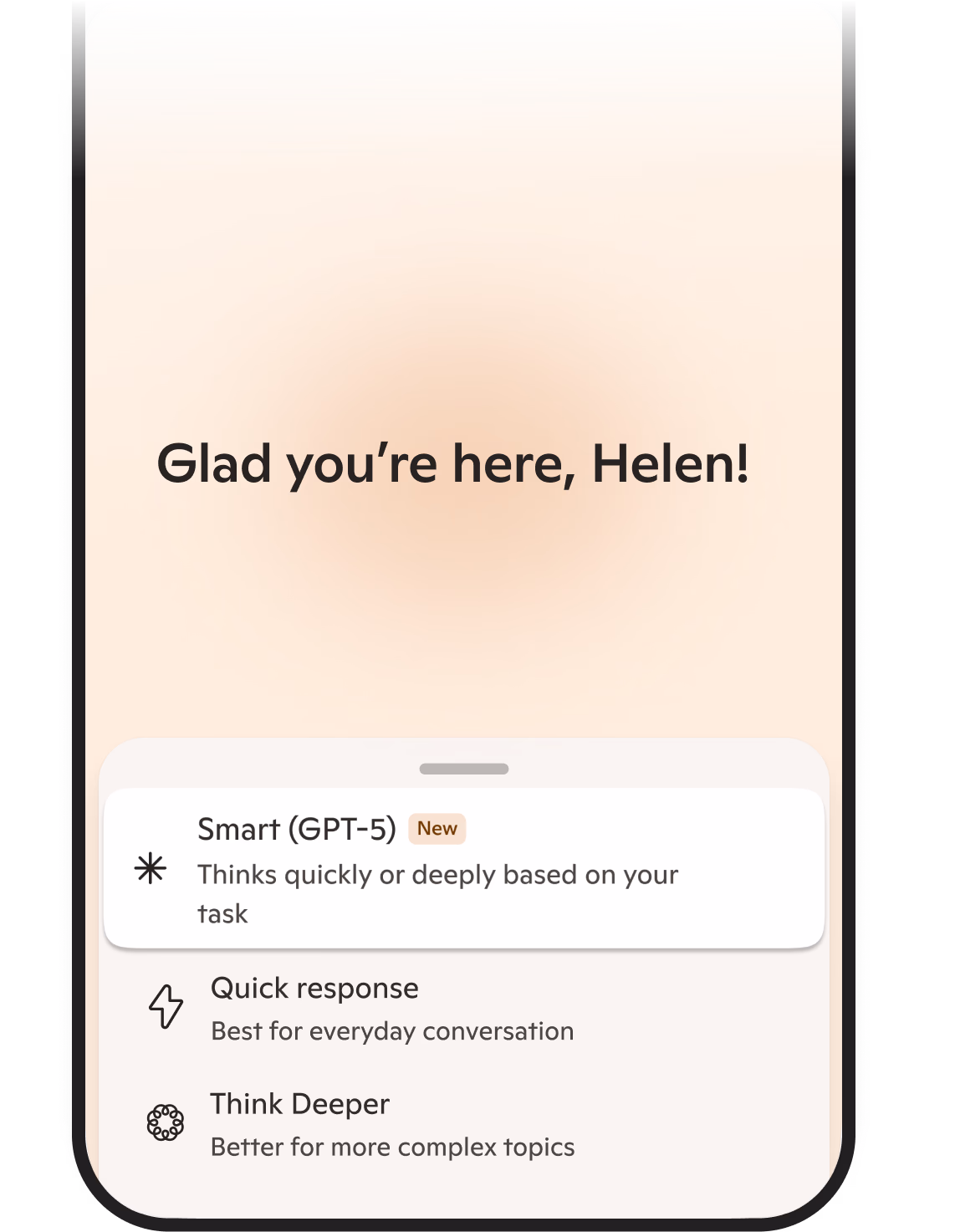 Microsoft Edge mobile app showing Copilot chat with GPT-5 Smart mode options on screen.