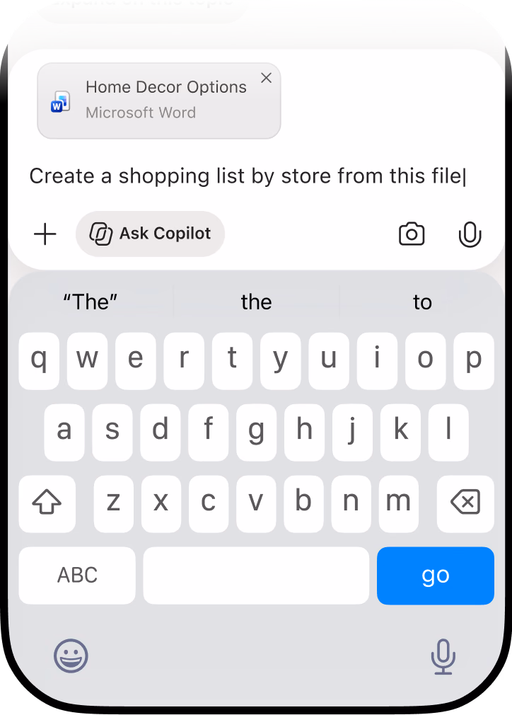 Microsoft Edge mobile app showing Copilot chat with a page summary of key points generated from an article.