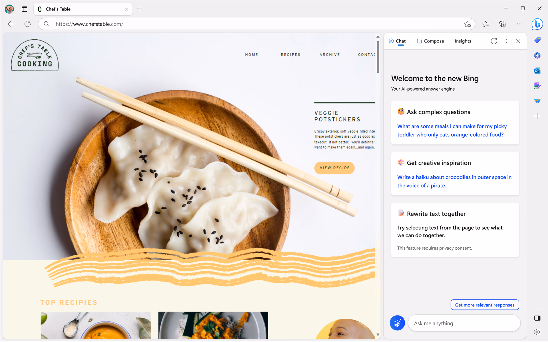 Screenshot von Bing Chat, der im Microsoft Edge-Browser geöffnet ist