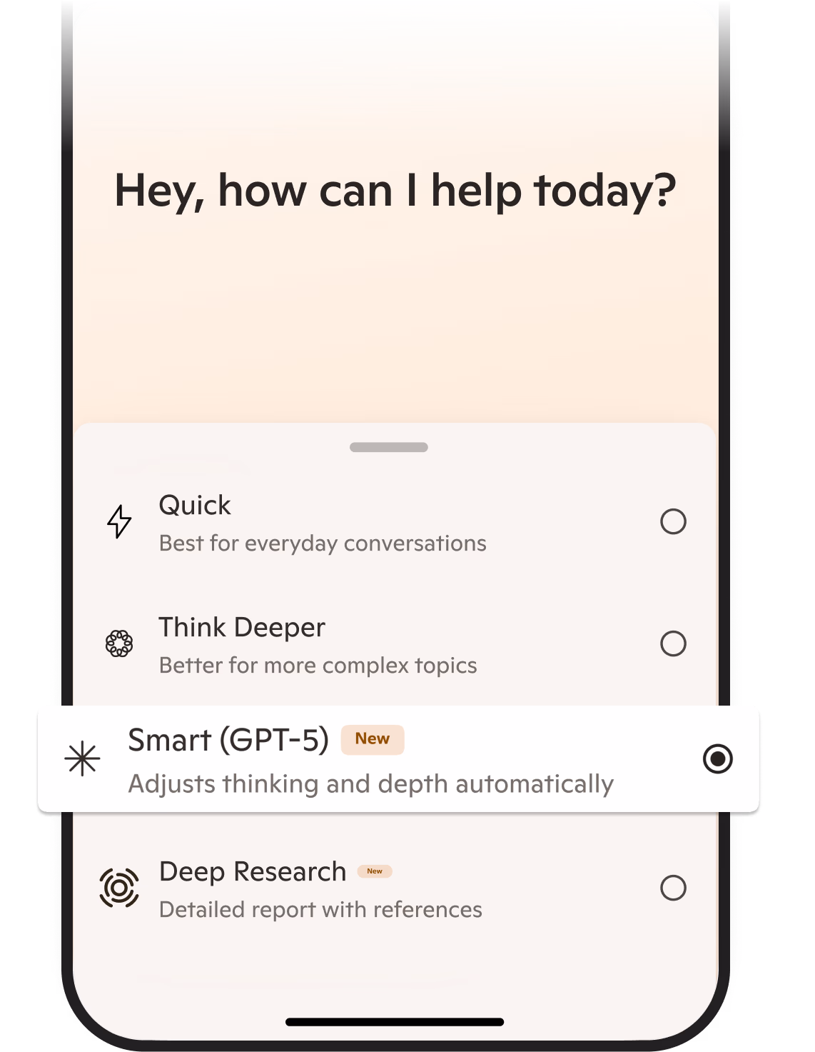 Microsoft Edge mobile app showing Copilot chat with GPT-5 Smart mode options on screen.